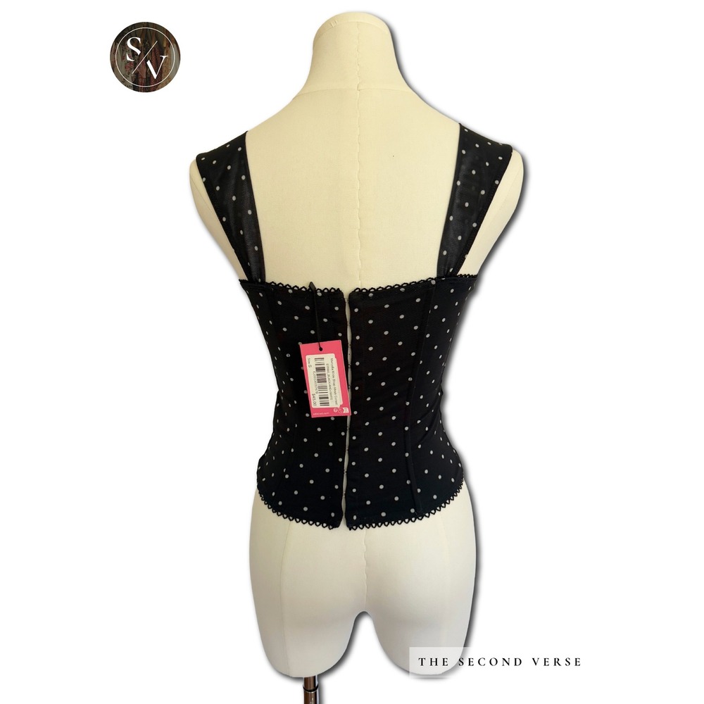 Edikted Marcella Wide Strap Mesh Corset Top Black White Polka Dot S16840 Size Sm - Picture 4 of 11